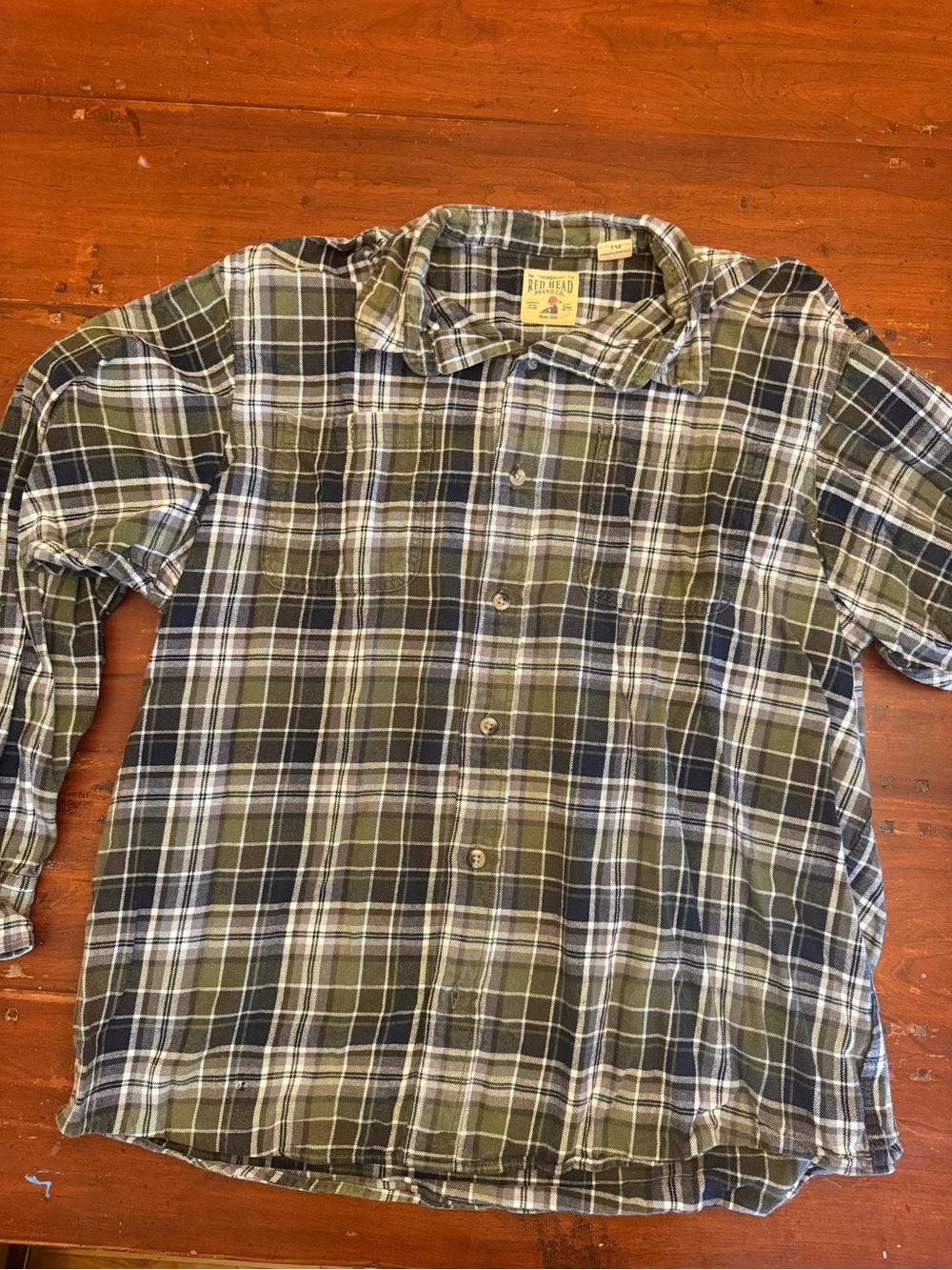 RedHead Olive & Navy Plaid Lightweight Button-Down Shirt